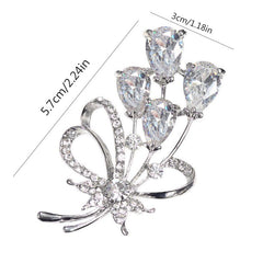 Rhinestone Flower Brooch Pin Zircon Crystal Silvery Plated 1pc