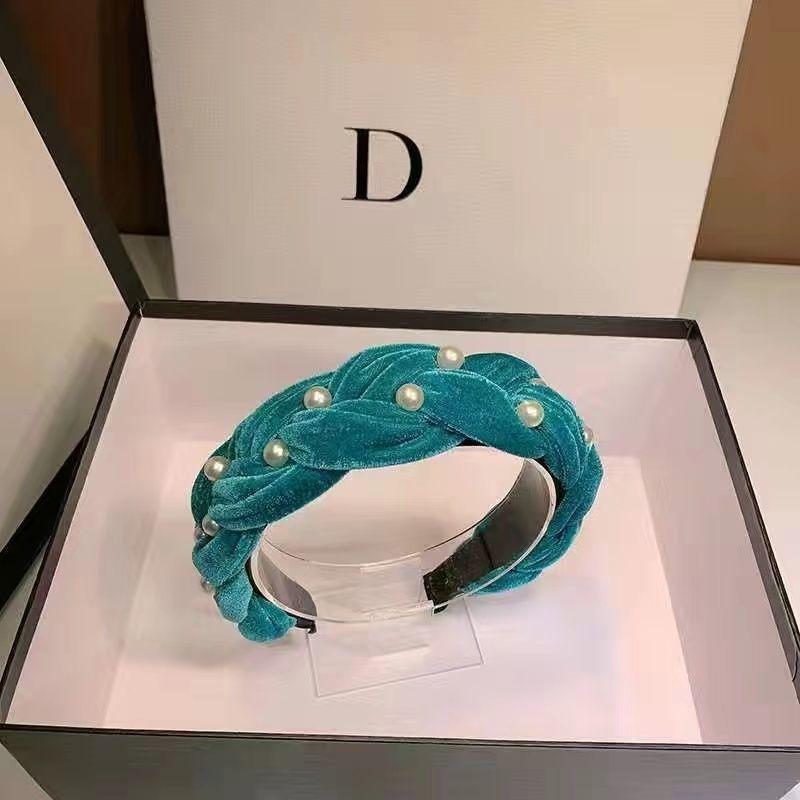 Non Slip Faux Pearl Hairband Twist Wide Velvet Solid Headband