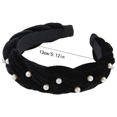 Non Slip Faux Pearl Hairband Twist Wide Velvet Solid Headband