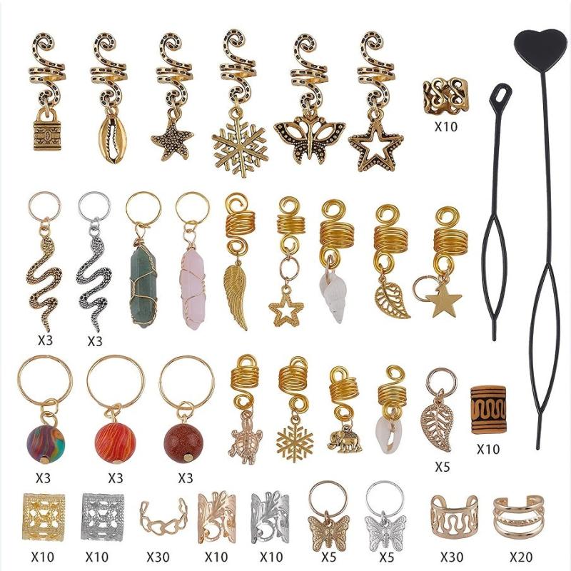 187pcs Butterfly Snake Beads Hair Jewelry Rings Metal Hair Cl