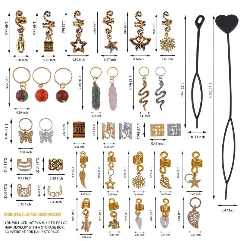 187pcs Butterfly Snake Beads Hair Jewelry Rings Metal Hair Cl