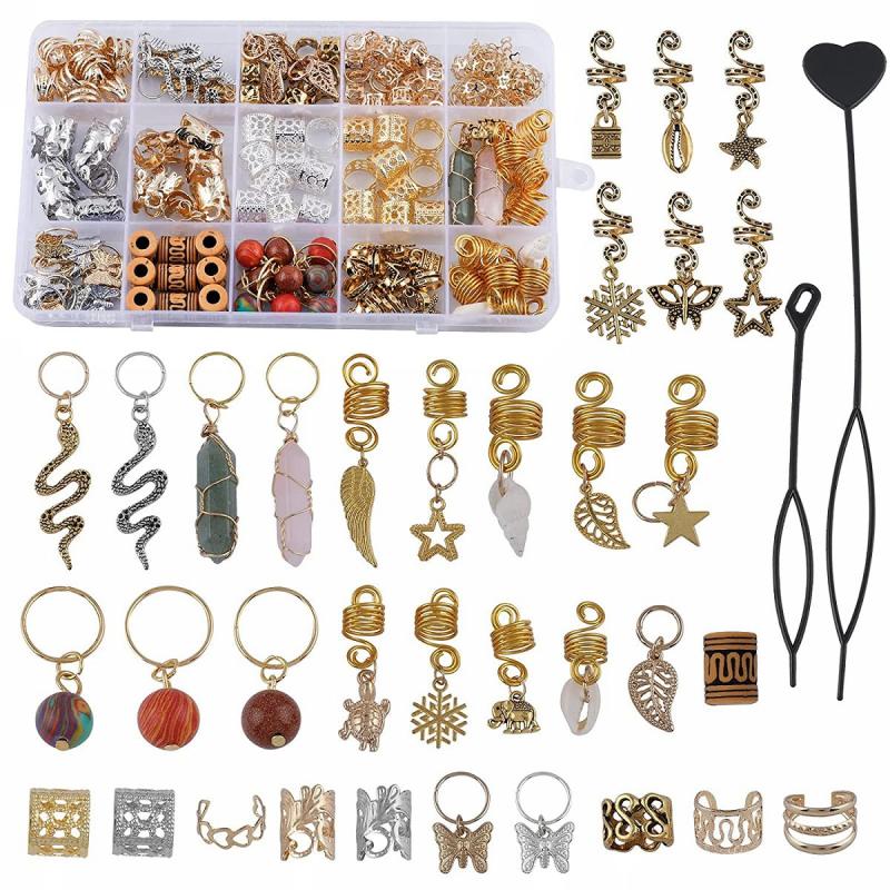 187pcs Butterfly Snake Beads Hair Jewelry Rings Metal Hair Cl
