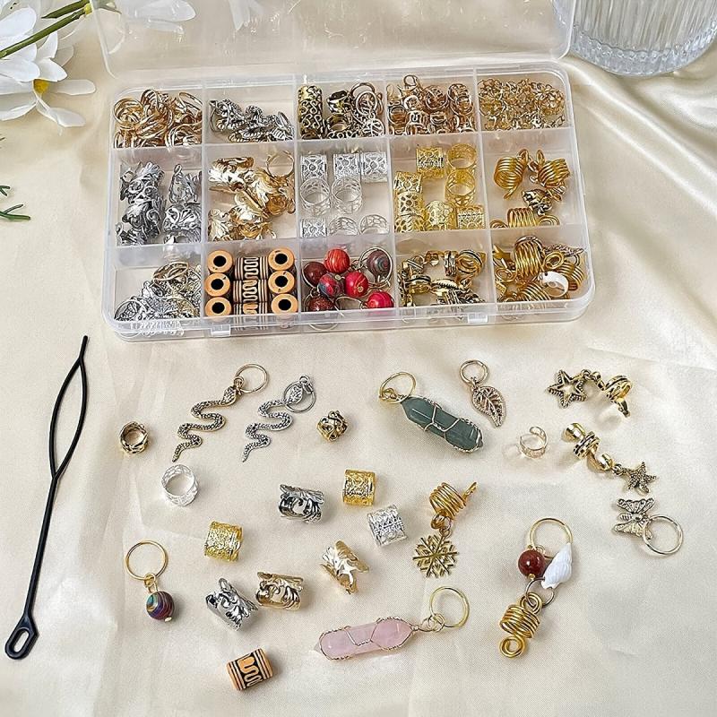 187pcs Butterfly Snake Beads Hair Jewelry Rings Metal Hair Cl