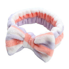 Bow Decor Plush Hair Hoop Elastic Headband Makeup Hair Accessory