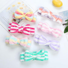 Bow Decor Plush Hair Hoop Elastic Headband Makeup Hair Accessory