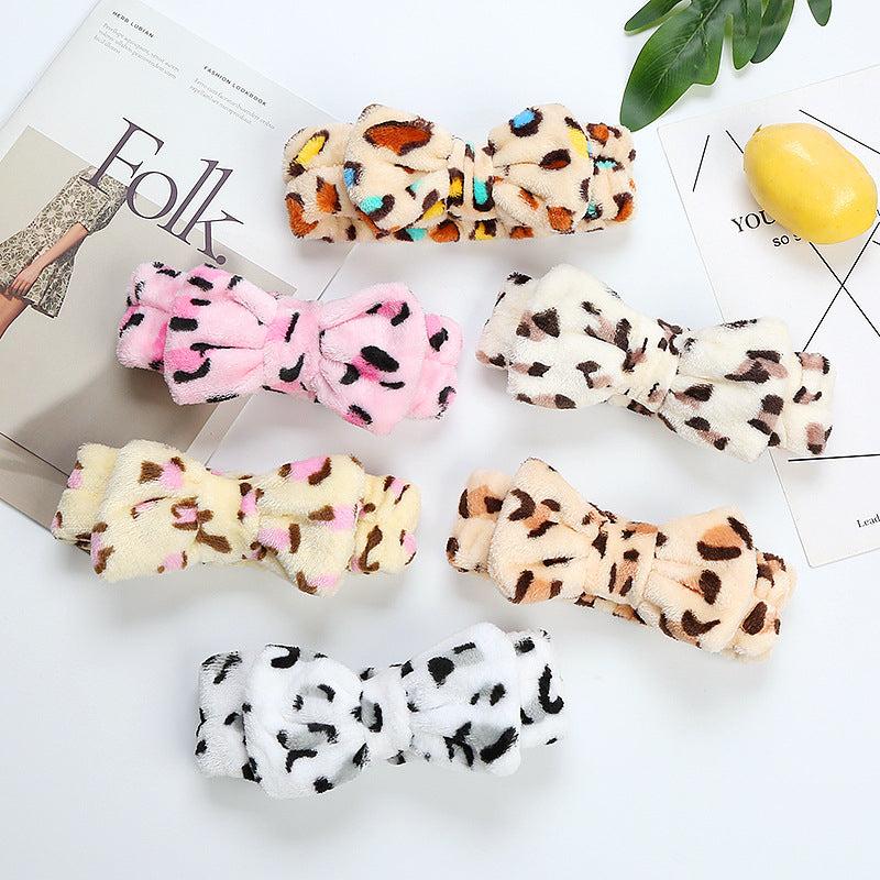 Bow Decor Plush Hair Hoop Elastic Headband Makeup Hair Accessory