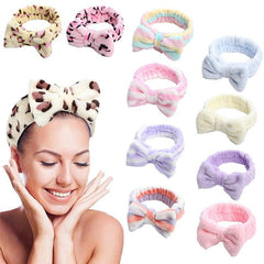 Bow Decor Plush Hair Hoop Elastic Headband Makeup Hair Accessory