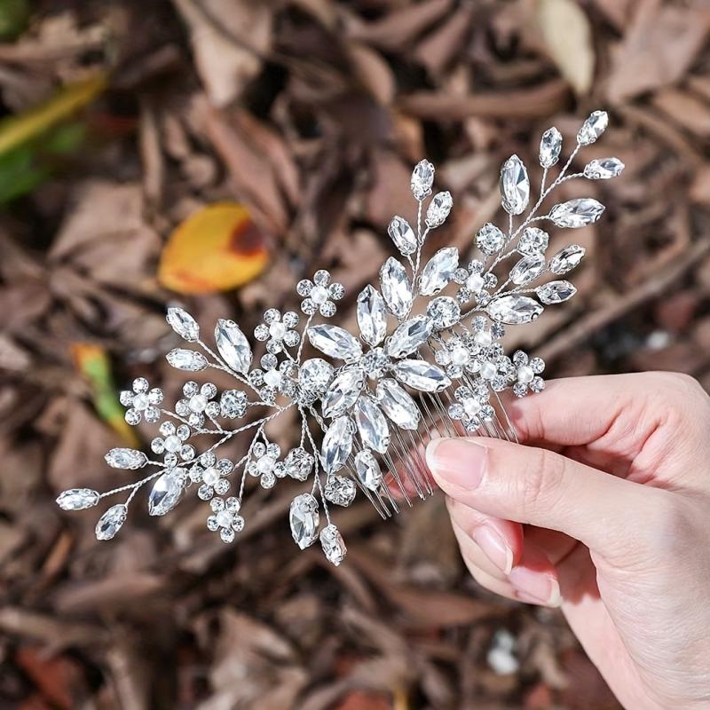 Silver Crystal Bride Side Comb Rhinestone Bridal Headpieces