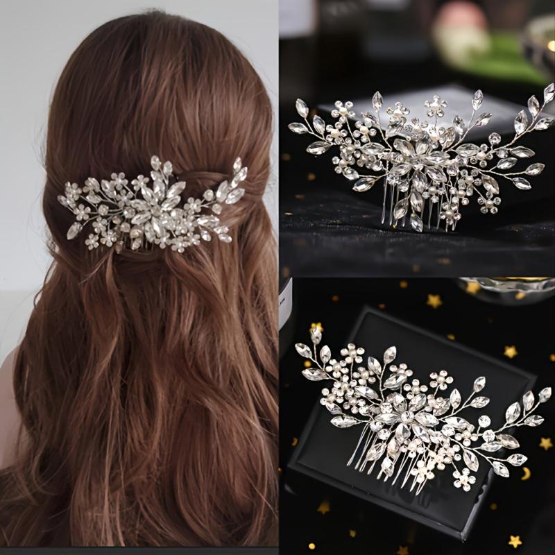 Silver Crystal Bride Side Comb Rhinestone Bridal Headpieces