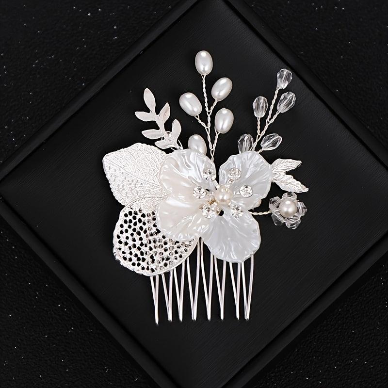 Silver Pearl Crystal Bridal Hair Comb Wedding Accessories