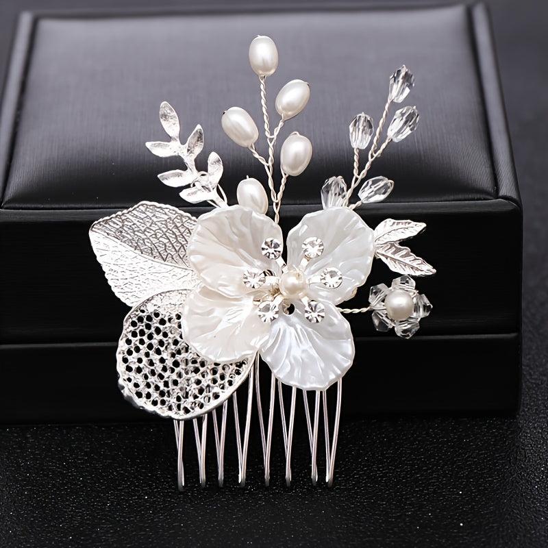 Silver Pearl Crystal Bridal Hair Comb Wedding Accessories