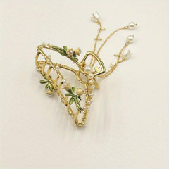 Vintage Lily Orchid Hair Claw Clip Golden Barrette Hair Accessories