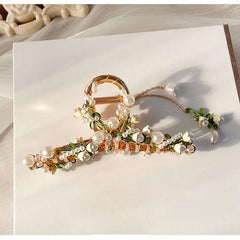 Vintage Lily Orchid Hair Claw Clip Golden Barrette Hair Accessories
