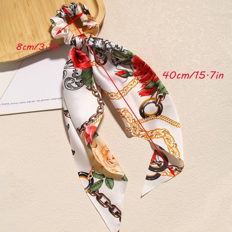 3pcs Retro Flower Bowknot Hair Scarf Scrunchies Elastic Hair Tie Ponytail Holder