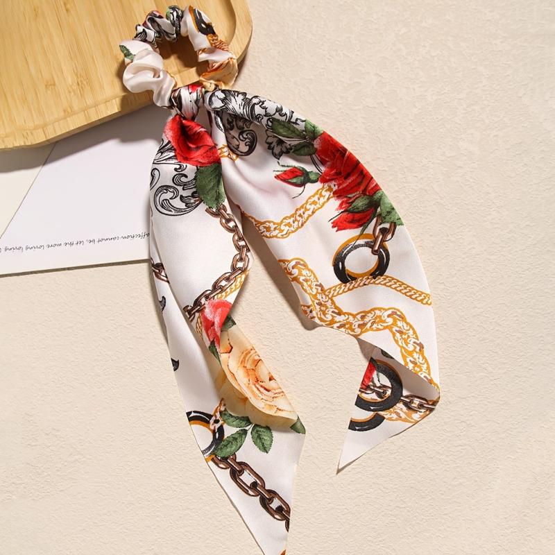 3pcs Retro Flower Bowknot Hair Scarf Scrunchies Elastic Hair Tie Ponytail Holder