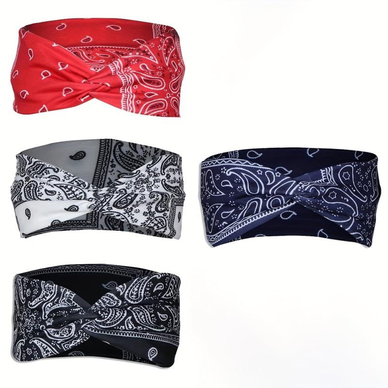 Printed Bandana Cross Knot Headband Women Sports Yoga Fitness Sweatband