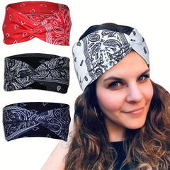 Printed Bandana Cross Knot Headband Women Sports Yoga Fitness Sweatband