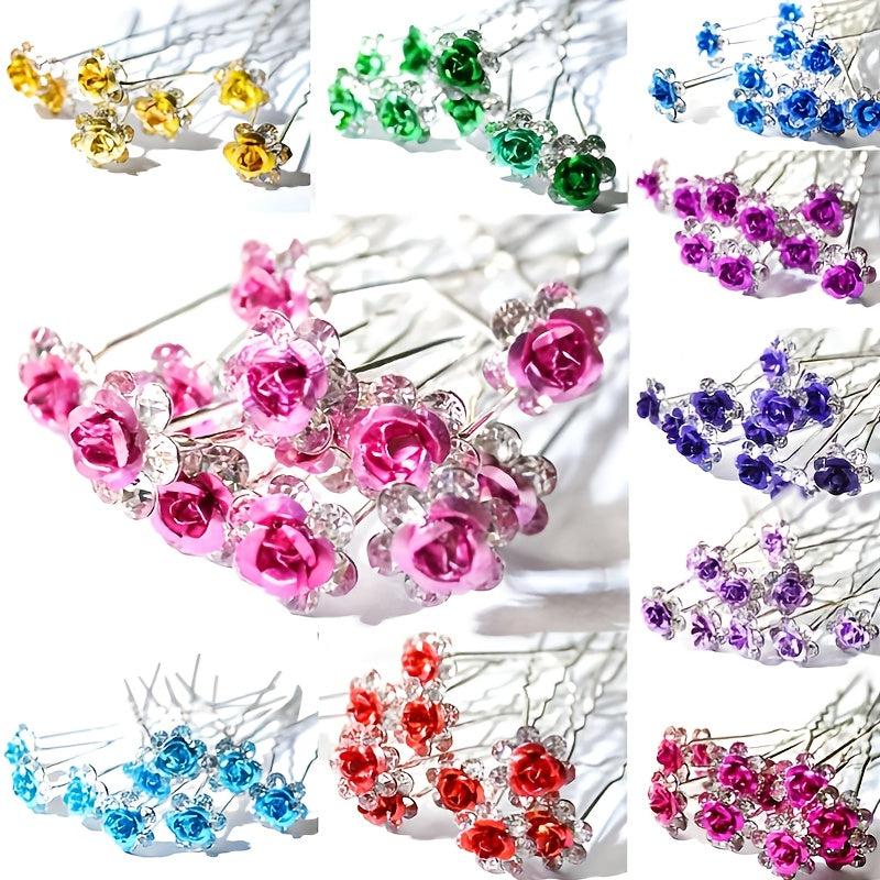 10Pcs Crystal Flower Hairpins Wedding Hair Decor Clips