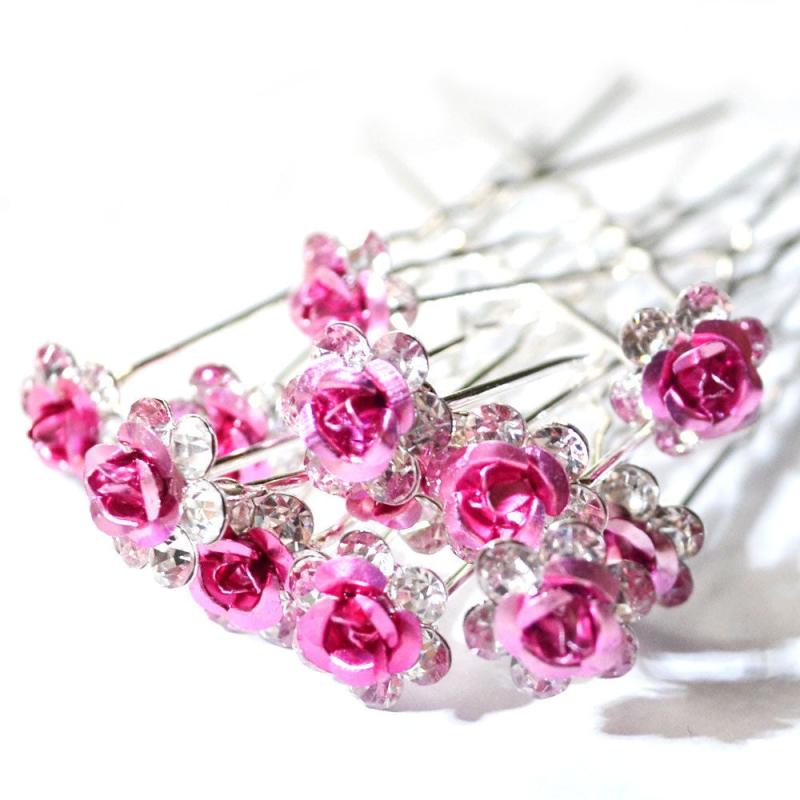 10Pcs Crystal Flower Hairpins Wedding Hair Decor Clips