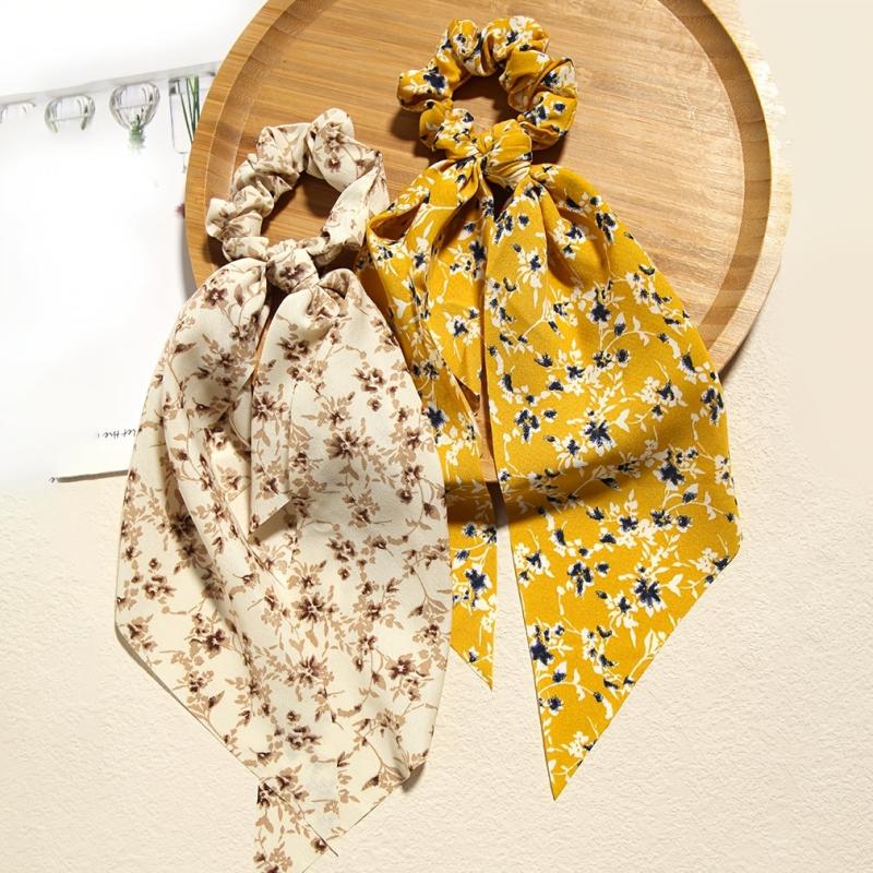 Retro Floral Boho Hair Scarf Scrunchies Ponytail Holder for Women