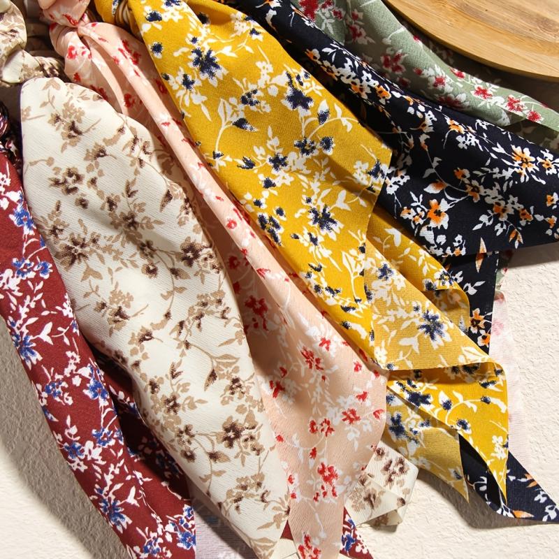 Retro Floral Boho Hair Scarf Scrunchies Ponytail Holder for Women