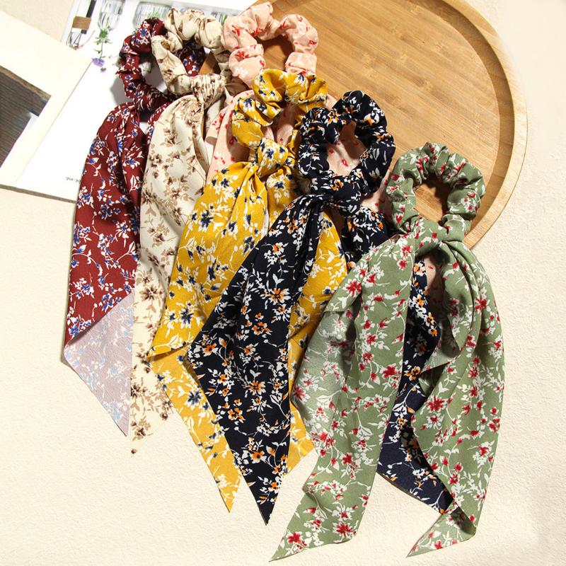 Retro Floral Boho Hair Scarf Scrunchies Ponytail Holder for Women