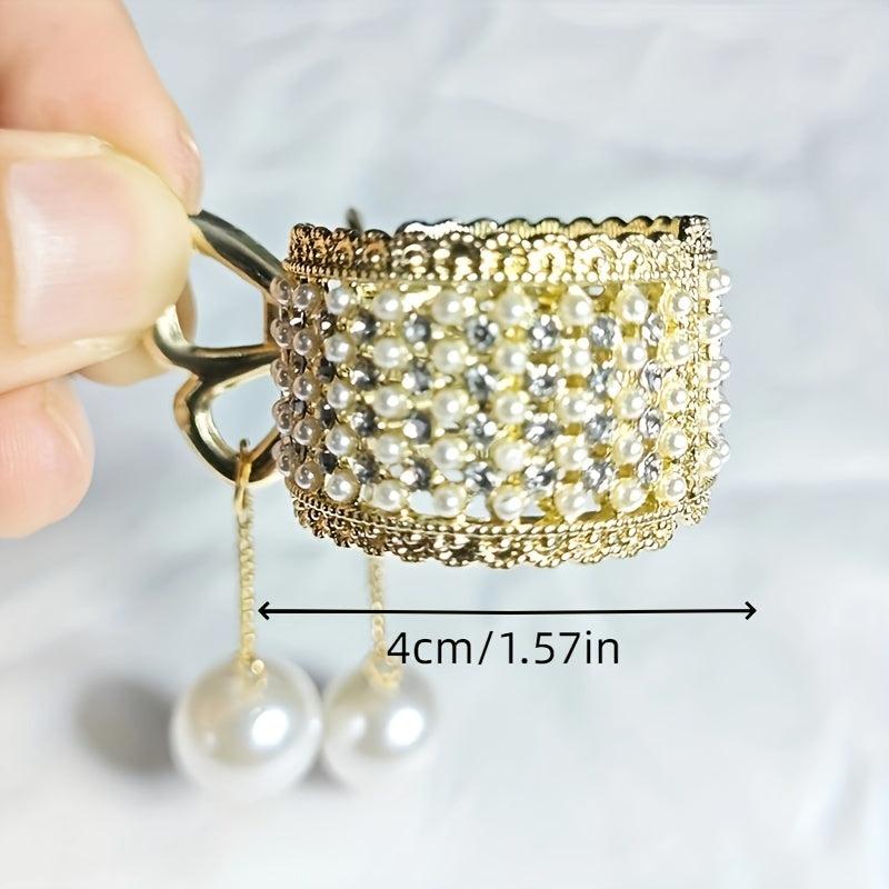 Y2K Rhinestone Faux Pearl Hair Clip Golden Metal Hair Accessory