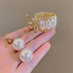 Y2K Rhinestone Faux Pearl Hair Clip Golden Metal Hair Accessory