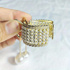 Y2K Rhinestone Faux Pearl Hair Clip Golden Metal Hair Accessory