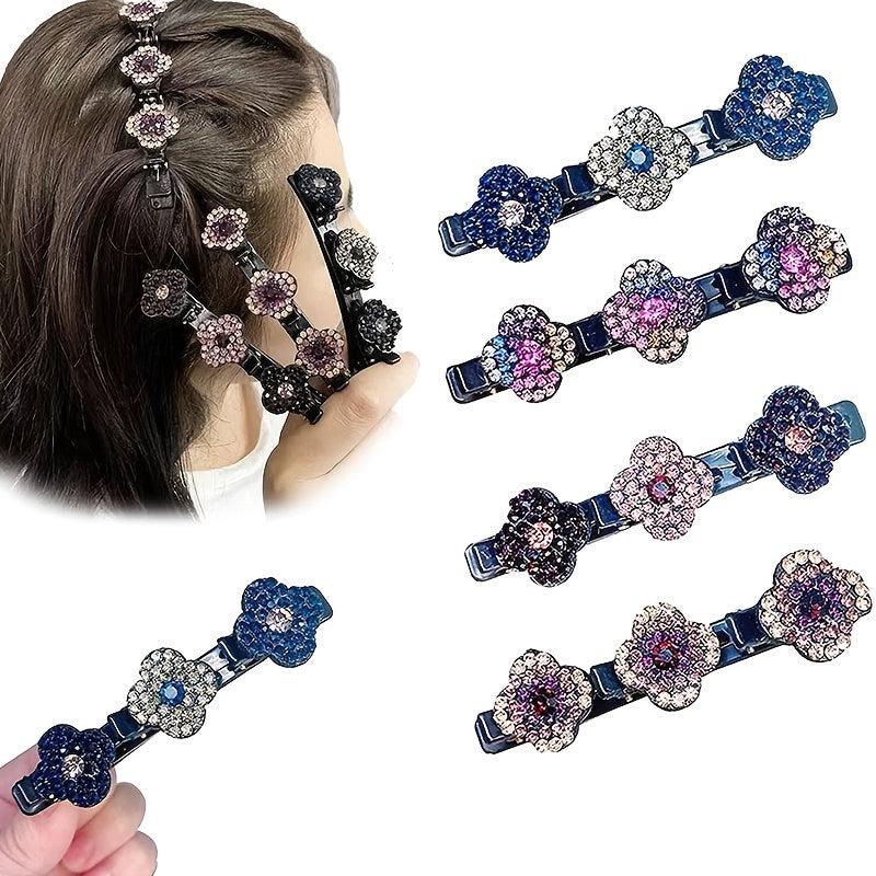 Crystal Stone Braided Hair Clips Lucky Clover Rhinestones