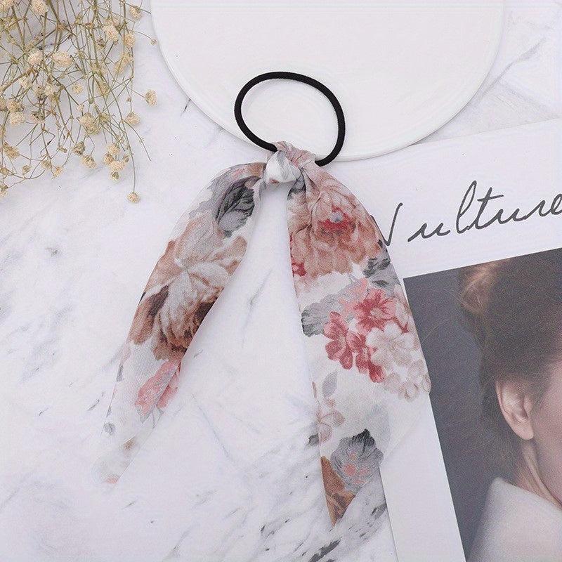 Hobo Floral Print Scarf Hair Tie Chiffon Hair Rope Elastic Hair Accessories
