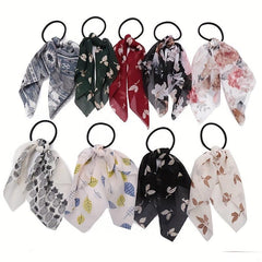 Hobo Floral Print Scarf Hair Tie Chiffon Hair Rope Elastic Hair Accessories