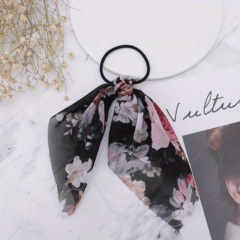 Hobo Floral Print Scarf Hair Tie Chiffon Hair Rope Elastic Hair Accessories