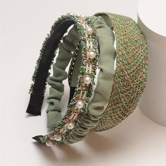 3pcs Green Headband Faux Pearl Headdress Women Girls Hair Band