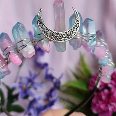 Titanium Quartz Crystal Crown Silver Headband Pink Tiara