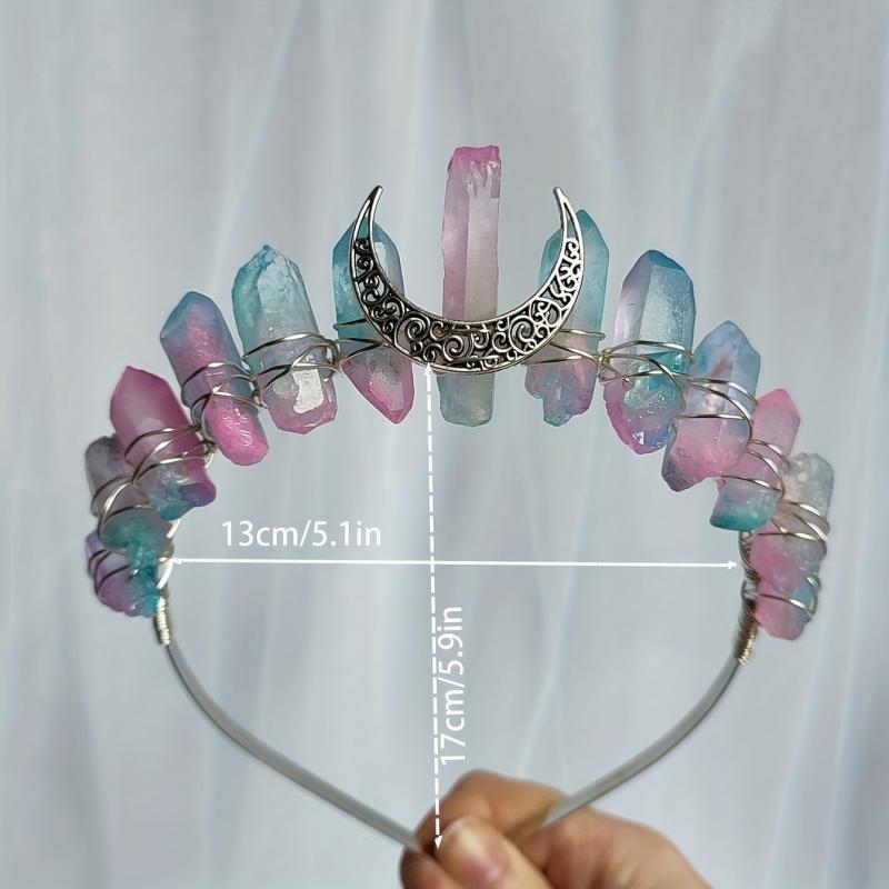 Titanium Quartz Crystal Crown Silver Headband Pink Tiara