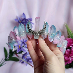 Titanium Quartz Crystal Crown Silver Headband Pink Tiara