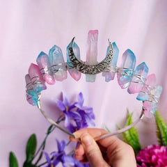 Titanium Quartz Crystal Crown Silver Headband Pink Tiara