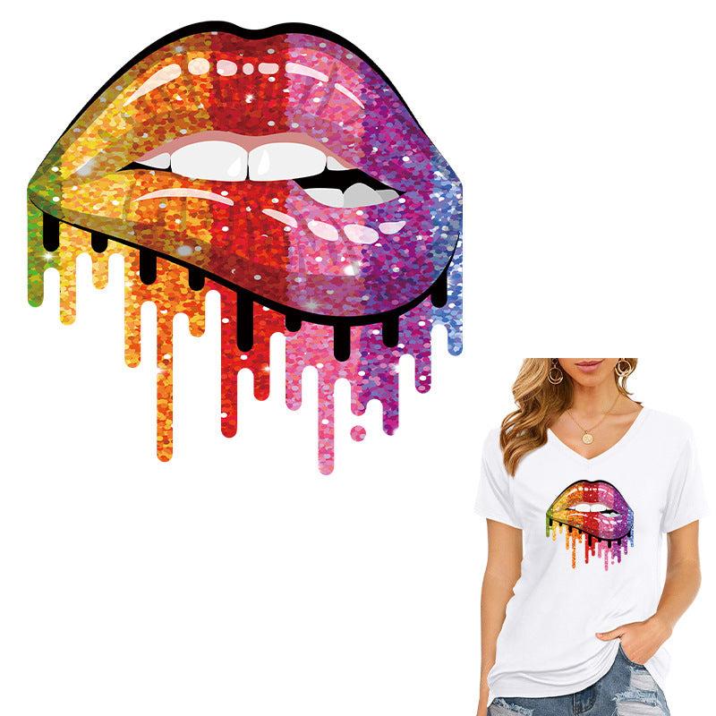Rainbow Lip Heat Transfer Stickers Iron On Washable Clothing DIY Accessories