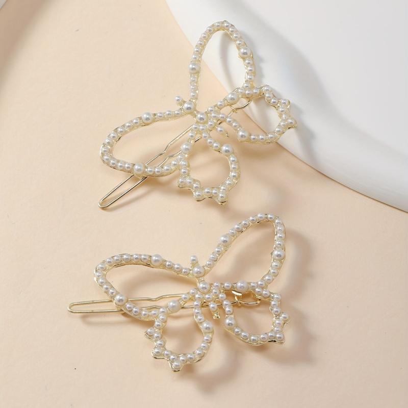 2pcs Faux Pearl Butterfly Hair Clips Hair Pins Hair Barrettes For Women