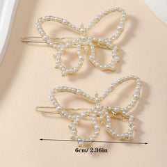 2pcs Faux Pearl Butterfly Hair Clips Hair Pins Hair Barrettes For Women