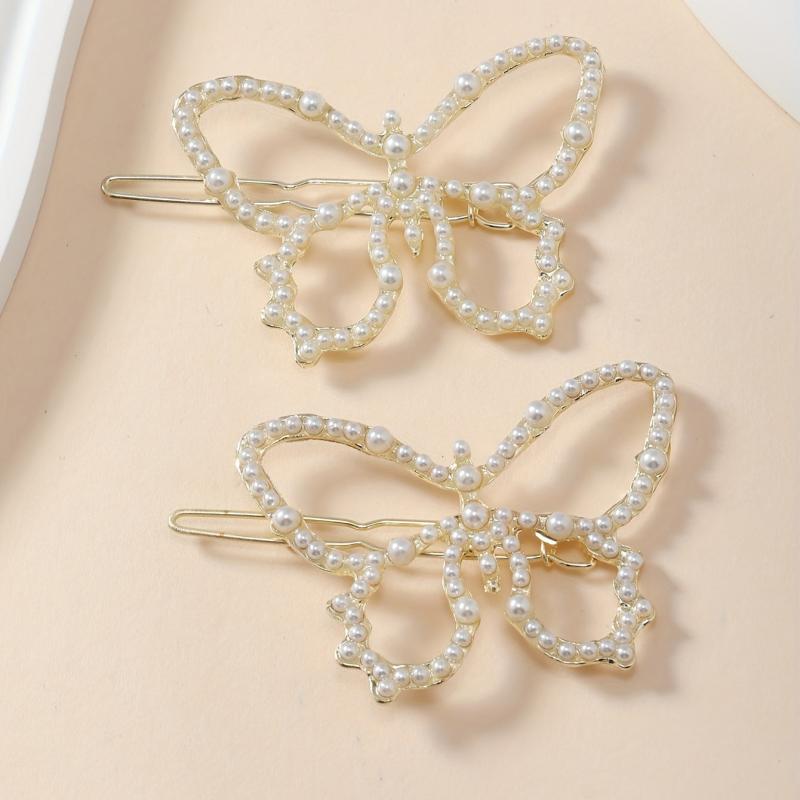 2pcs Faux Pearl Butterfly Hair Clips Hair Pins Hair Barrettes For Women