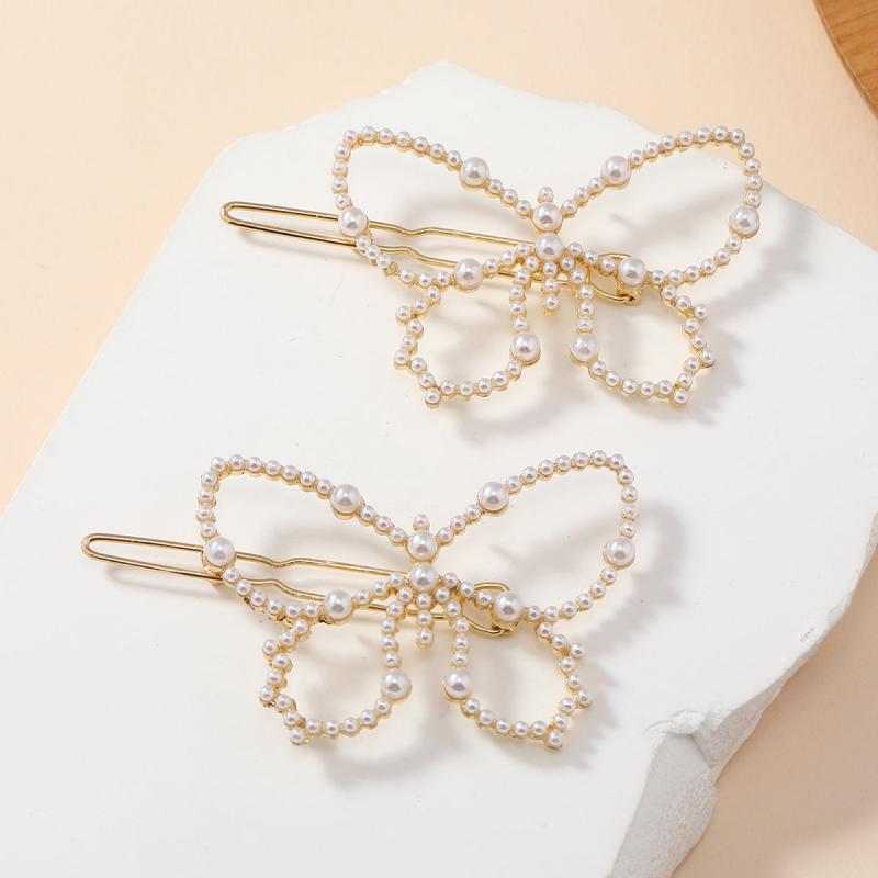 2pcs Faux Pearl Butterfly Hair Clips Hair Pins Hair Barrettes For Women