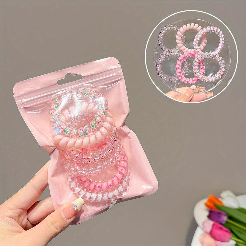 Candy Flower Print Spiral Hair Tie Jelly Hair Rope Sweet Ponytail Holder
