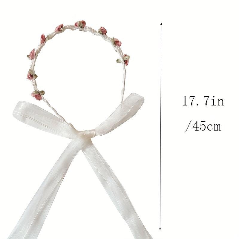 Pearl Headband Flower Wreath Hair Band for Women Girls
