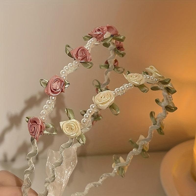 Pearl Headband Flower Wreath Hair Band for Women Girls