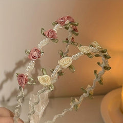 Pearl Headband Flower Wreath Hair Band for Women Girls
