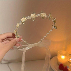 Pearl Headband Flower Wreath Hair Band for Women Girls