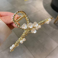 Flower Decor Hair Claw Banana Clip Hairgrip Non Slip Accessory