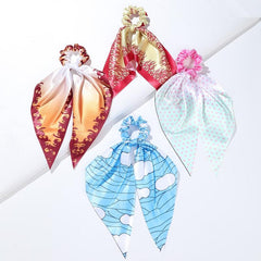 Anime Print Bowknot Hair Scarf Scrunchies Hair Tie Elastic Hair Ponytail